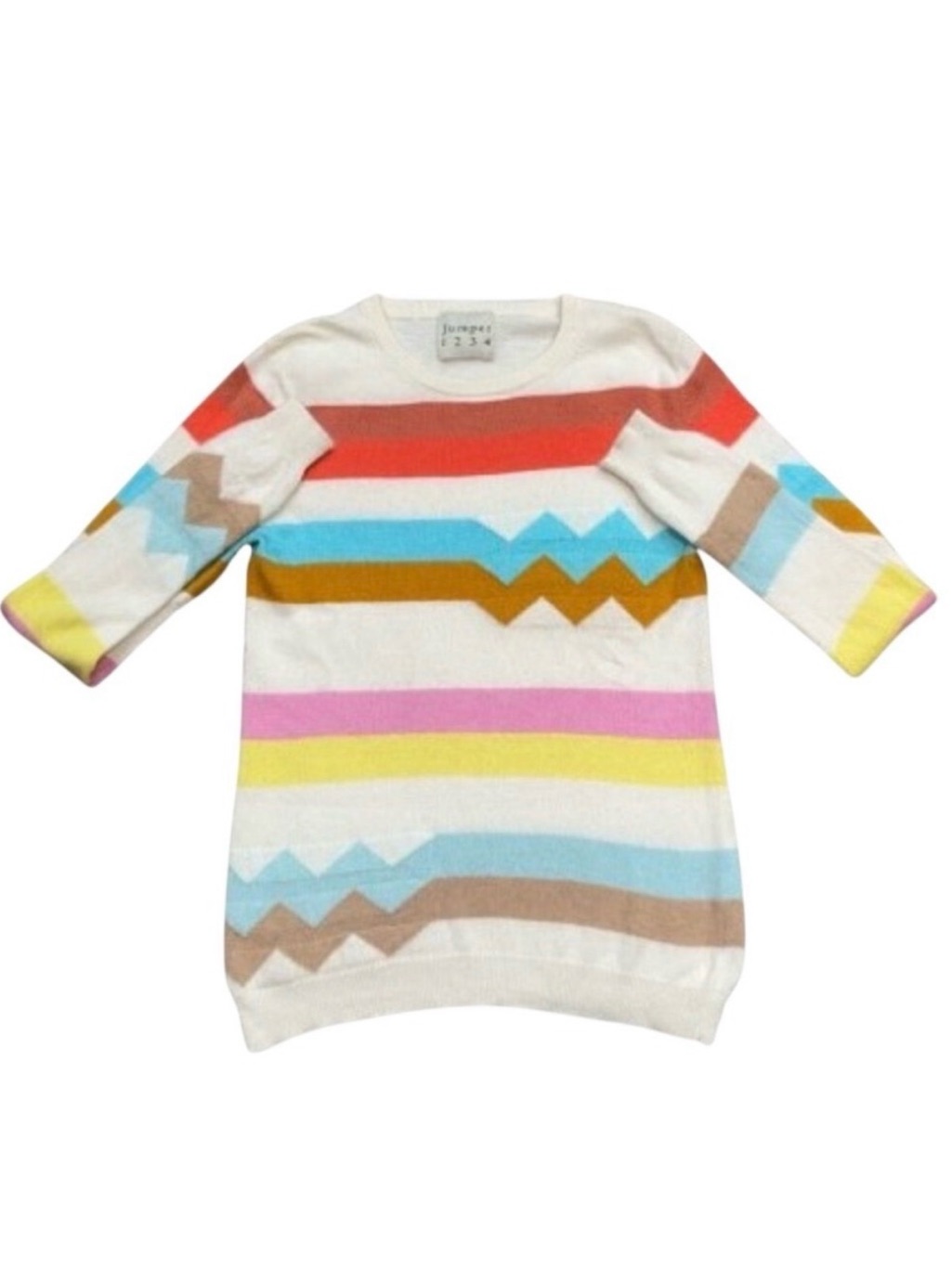 Jumper 1234 100% Cashmere Chevron Stripe Sweater Multicolor | Sz S, Brand Sz 2